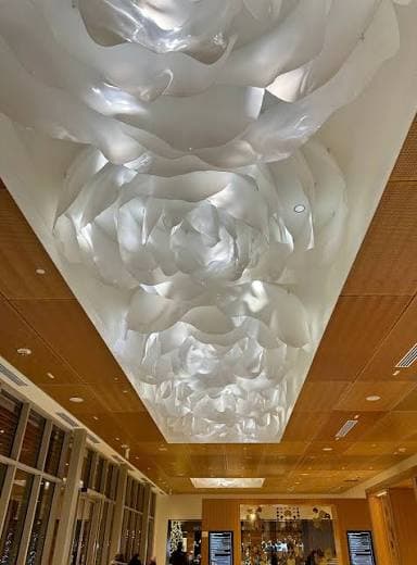 Visitor center interior with architectural screens