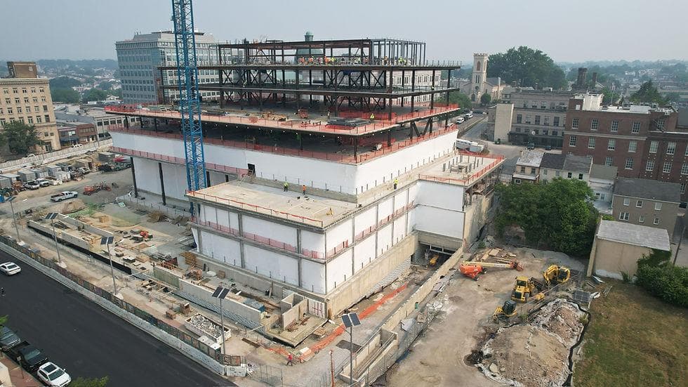 Aerial construction view of Montgomery County Justice Center